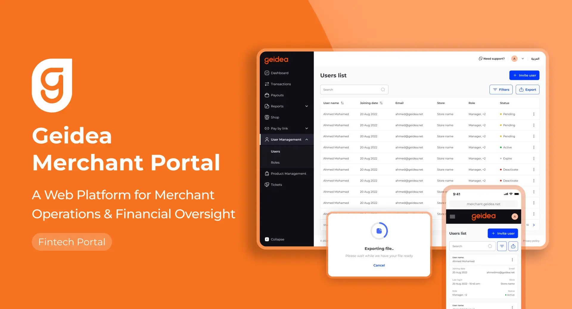 Geidea Merchant Portal dashboard